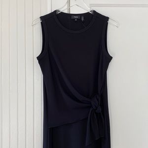Theory Black Jersey Tie-Front Interlock Cotton Sleeveless Midi Dress
